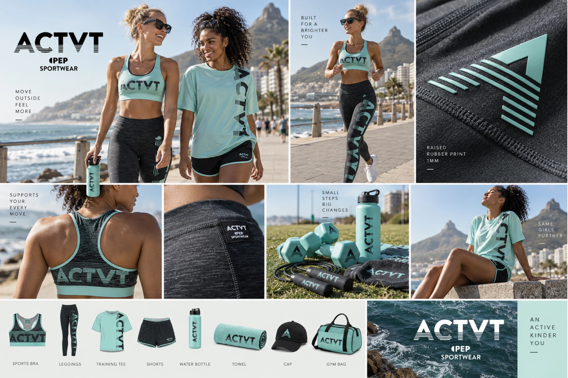 ACTVT for outside Mood board with product mockups and modeled